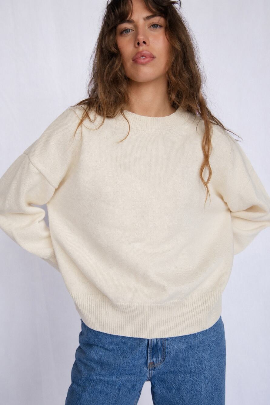 Sonderhaus Gwendolyn Womenโs Organic Cotton Sweater Cream Medium